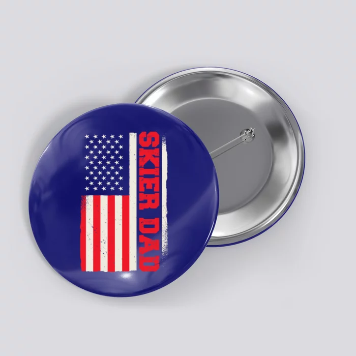 Patriotic Winter Ski Skiing Skier Dad American Flag Gift Button