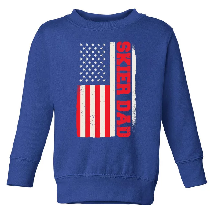 Patriotic Winter Ski Skiing Skier Dad American Flag Gift Toddler Sweatshirt