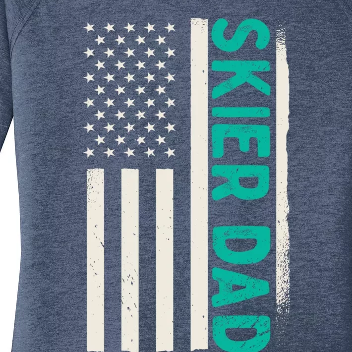 Patriotic Winter Ski Skiing Skier Dad American Flag Gift Women's Perfect Tri Tunic Long Sleeve Shirt