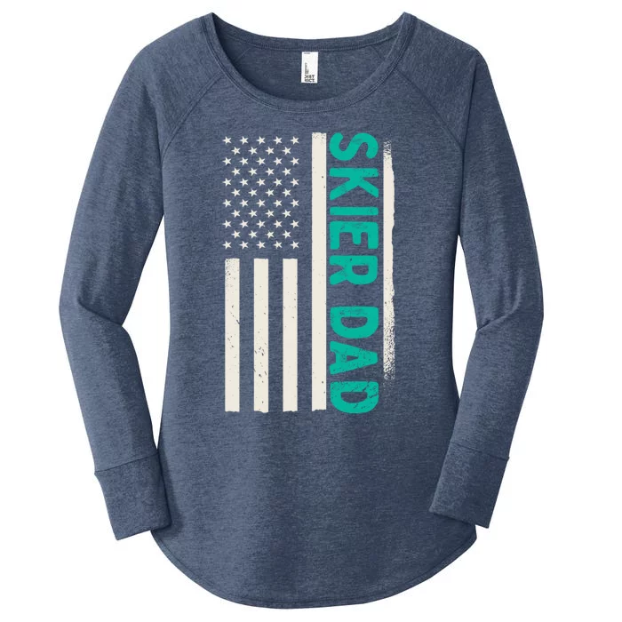 Patriotic Winter Ski Skiing Skier Dad American Flag Gift Women's Perfect Tri Tunic Long Sleeve Shirt