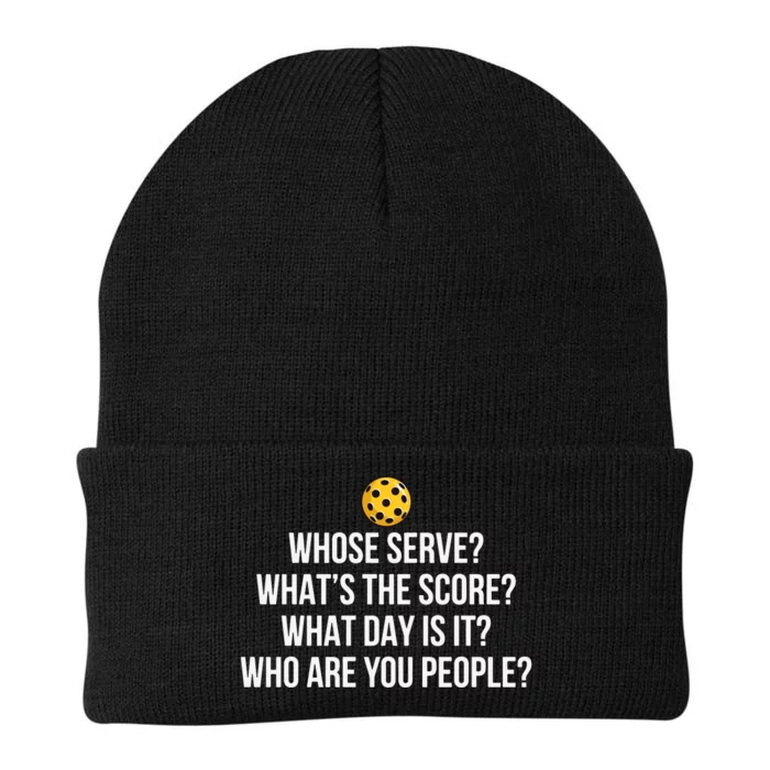 Pickleball Whose Serve Whats The Score Funny Pickleballs Gift Knit Cap Winter Beanie