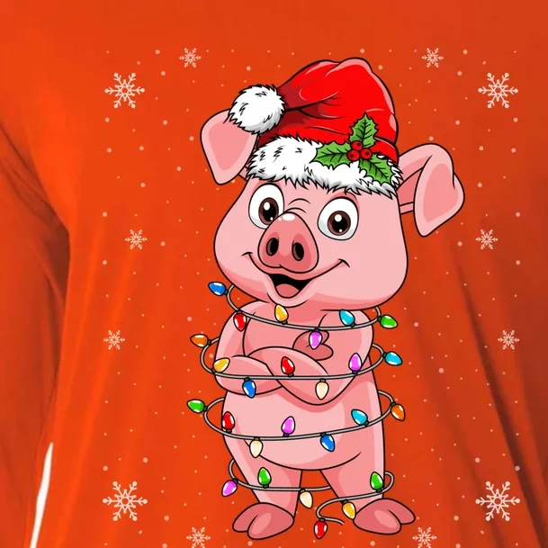 Pig Wearing Santa Hat Xmas Light Pig Lover Christmas Meaningful Gift Cooling Performance Long Sleeve Crew