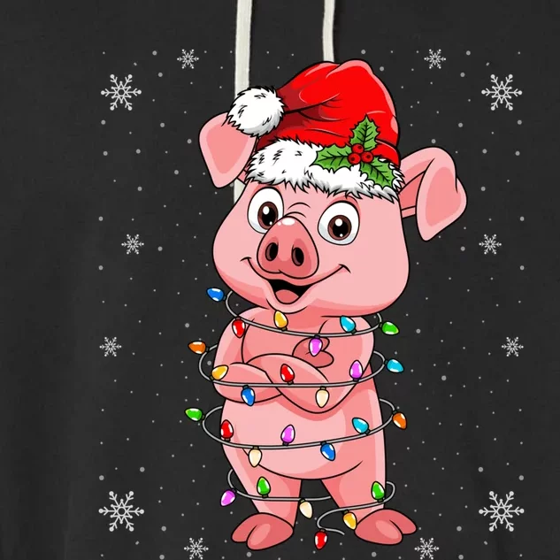 Pig Wearing Santa Hat Xmas Light Pig Lover Christmas Meaningful Gift Garment-Dyed Fleece Hoodie