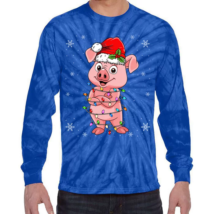 Pig Wearing Santa Hat Xmas Light Pig Lover Christmas Meaningful Gift Tie-Dye Long Sleeve Shirt