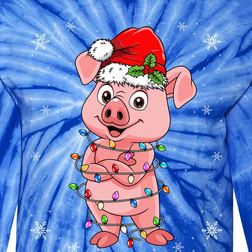 Pig Wearing Santa Hat Xmas Light Pig Lover Christmas Meaningful Gift Tie-Dye Long Sleeve Shirt