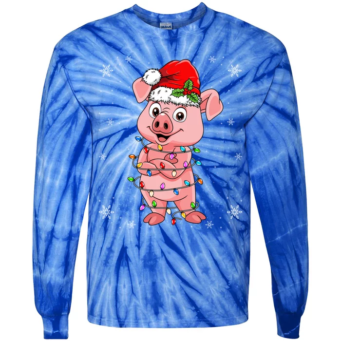 Pig Wearing Santa Hat Xmas Light Pig Lover Christmas Meaningful Gift Tie-Dye Long Sleeve Shirt