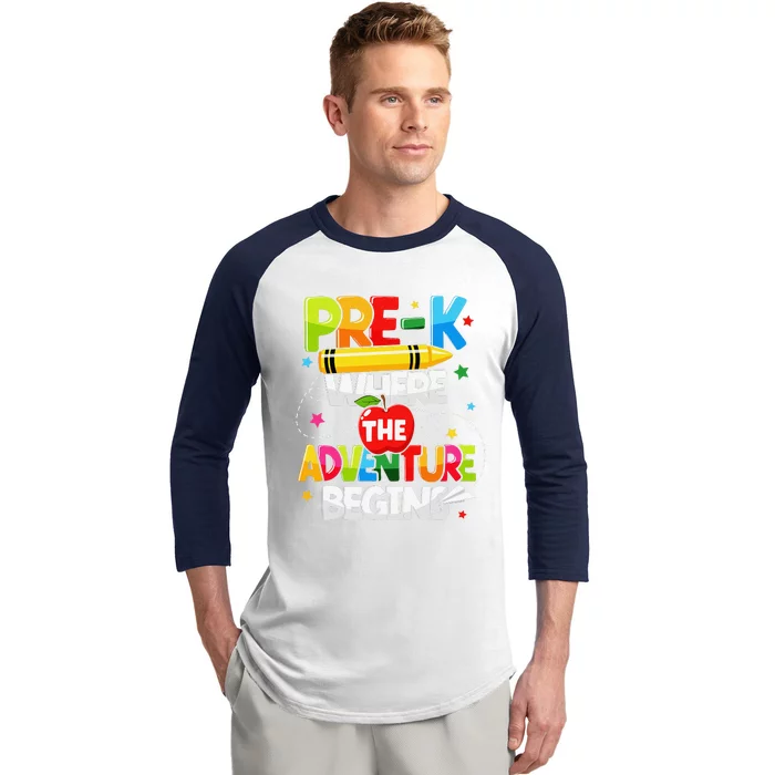 PreK Where The Adventure Begins Back To School Teacher Baseball Sleeve Shirt