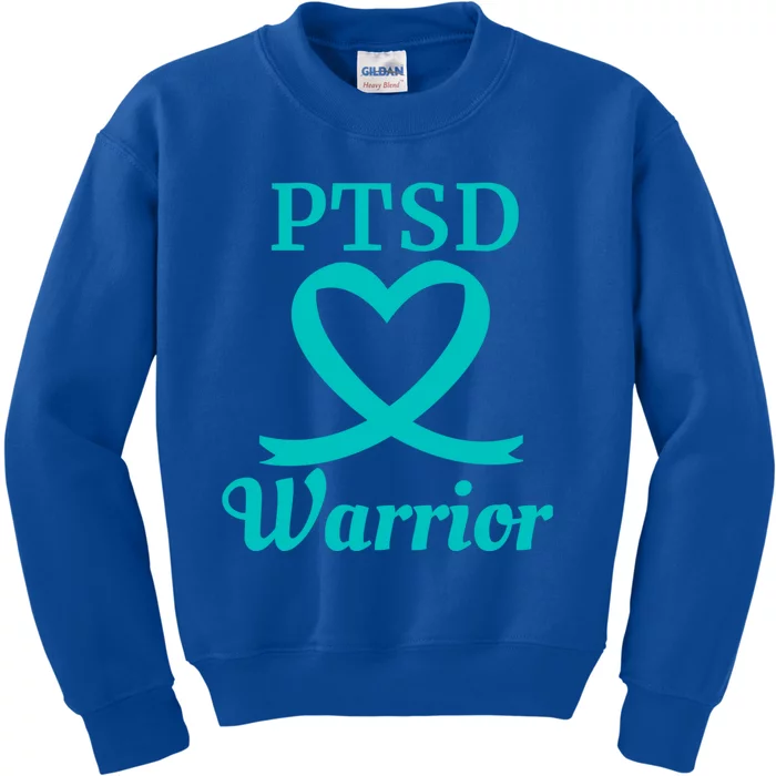 Ptsd Warrior Teal Heart Ribbon Gift Kids Sweatshirt