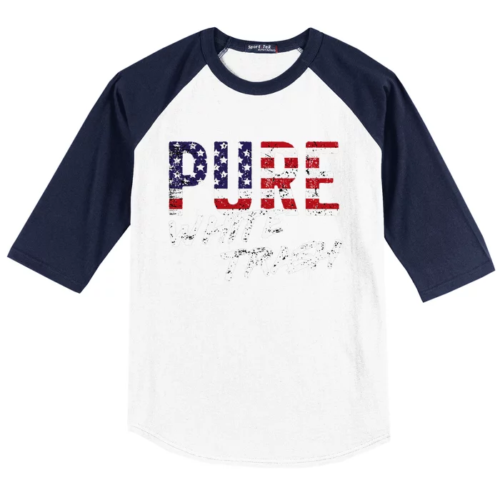 Pure White Trash Funny Redneck American Flag Baseball Sleeve Shirt