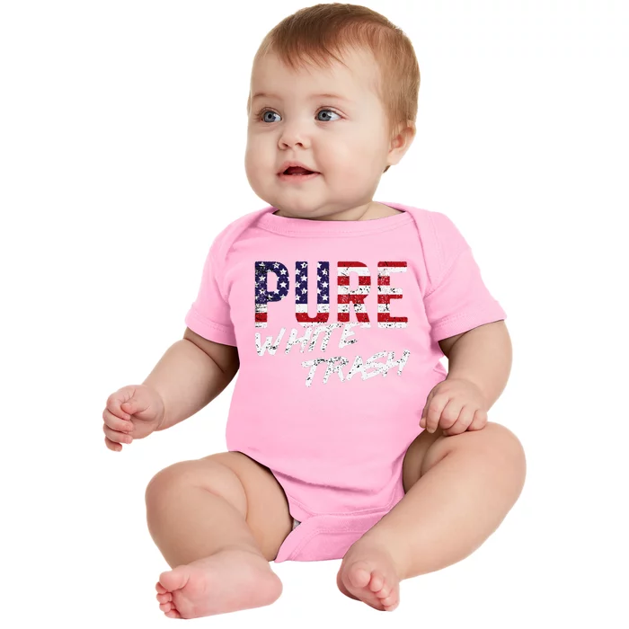 Pure White Trash Funny Redneck American Flag Baby Bodysuit