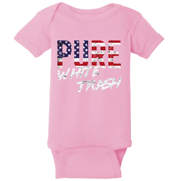 Pure White Trash Funny Redneck American Flag Baby Bodysuit