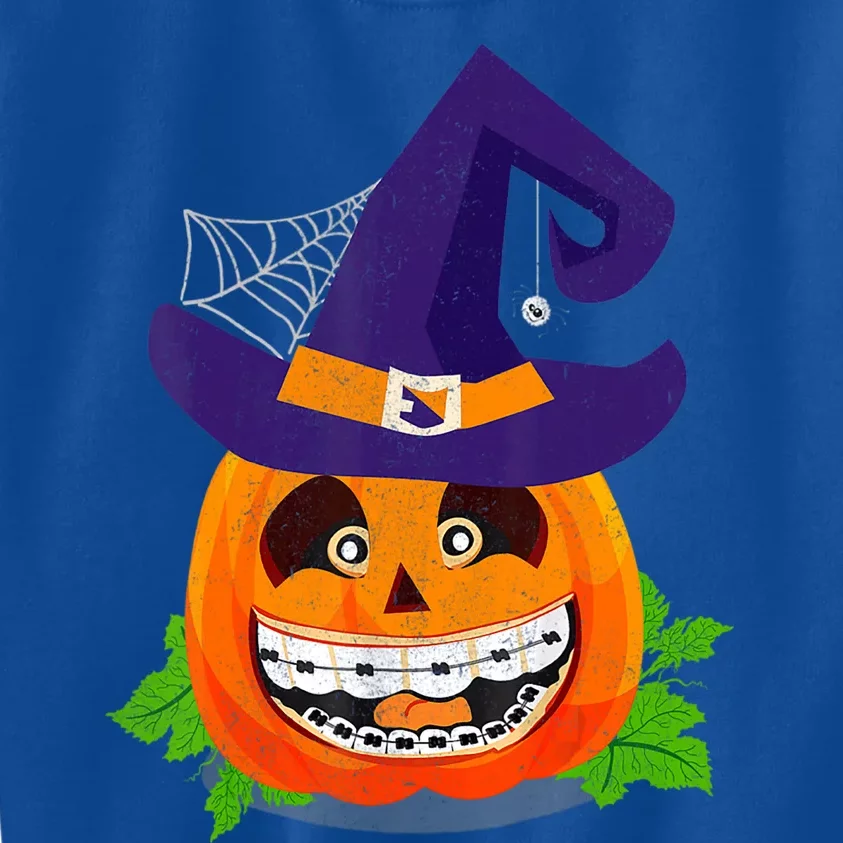 Pumpkin Witch Teeth Braces Dental Dentist Halloween Spooky Funny Gift Kids Sweatshirt