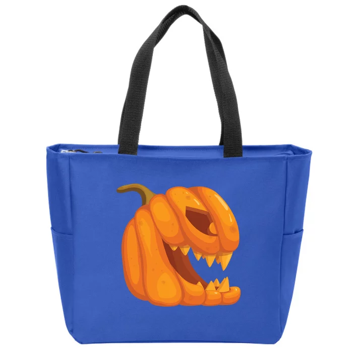 Pumpkin With Teeth Scary Face Halloween October 31St Gift Zip Tote Bag