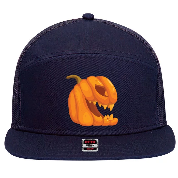 Pumpkin With Teeth Scary Face Halloween October 31St Gift 7 Panel Mesh Trucker Snapback Hat