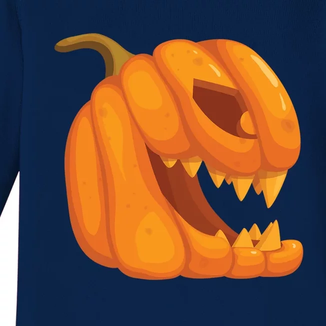 Pumpkin With Teeth Scary Face Halloween October 31St Gift Baby Long Sleeve Bodysuit