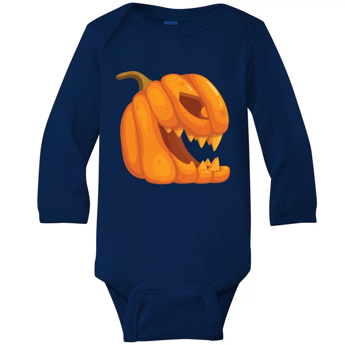 Pumpkin With Teeth Scary Face Halloween October 31St Gift Baby Long Sleeve Bodysuit