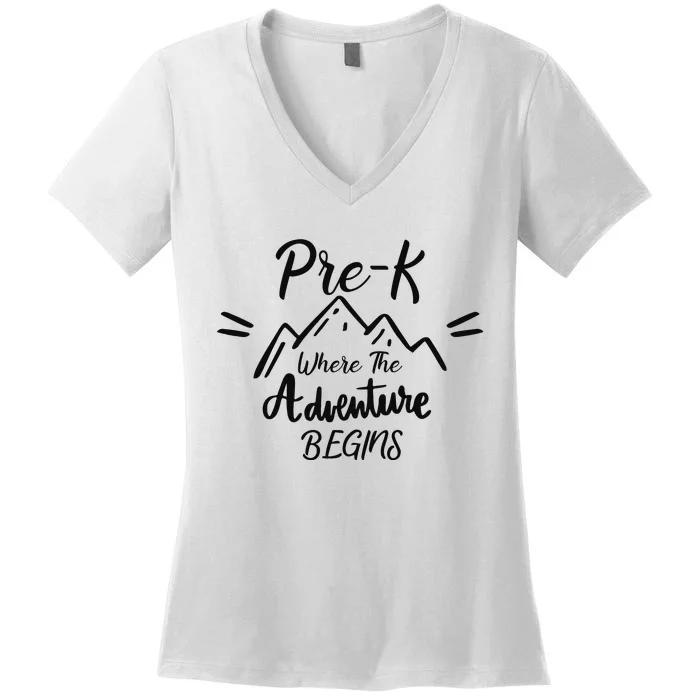 PreK Where The Adventure Begins Preschool Teacher Women's V-Neck T-Shirt