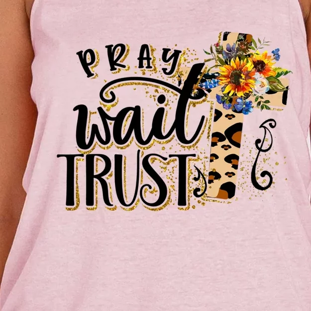 Pray Wait Trust Christian Faith Jesus God Lover Leopard Gift Women's Knotted Racerback Tank