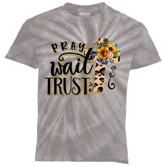 Pray Wait Trust Christian Faith Jesus God Lover Leopard Gift Kids Tie-Dye T-Shirt