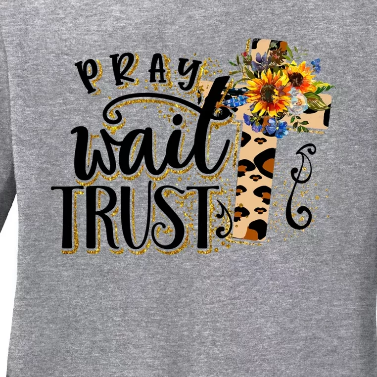 Pray Wait Trust Christian Faith Jesus God Lover Leopard Gift Ladies Long Sleeve Shirt