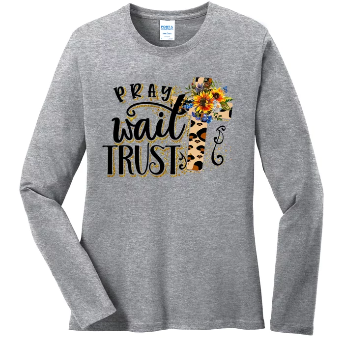 Pray Wait Trust Christian Faith Jesus God Lover Leopard Gift Ladies Long Sleeve Shirt