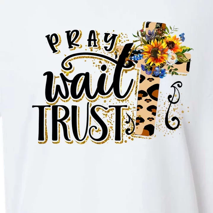 Pray Wait Trust Christian Faith Jesus God Lover Leopard Gift Sueded Cloud Jersey T-Shirt