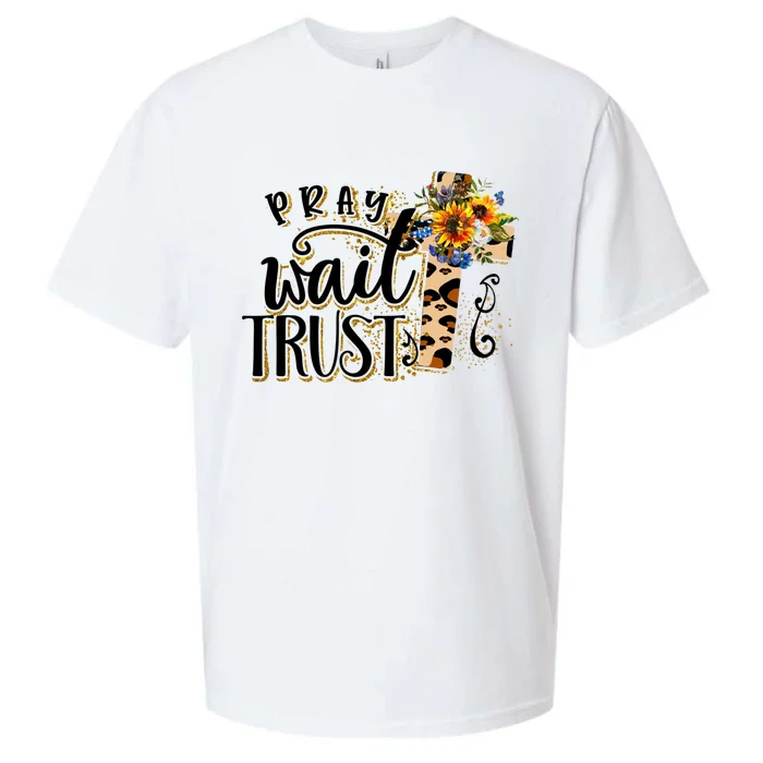 Pray Wait Trust Christian Faith Jesus God Lover Leopard Gift Sueded Cloud Jersey T-Shirt