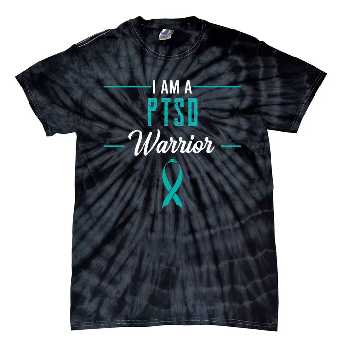 PTSD Warrior Traumatic Psychological Trauma Teal Ribbon Gift Tie-Dye T-Shirt