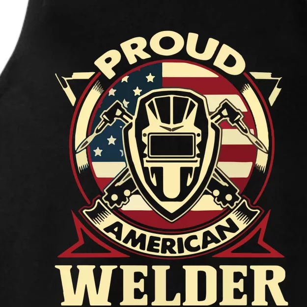 Proud Welder US American Flag Pipefitter Retro Welding Gift Ladies Tri-Blend Wicking Tank