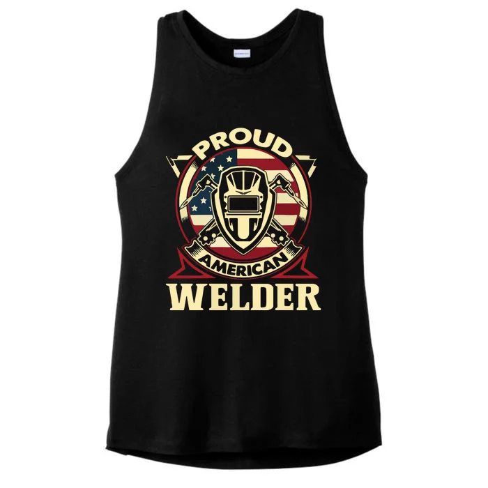 Proud Welder US American Flag Pipefitter Retro Welding Gift Ladies Tri-Blend Wicking Tank