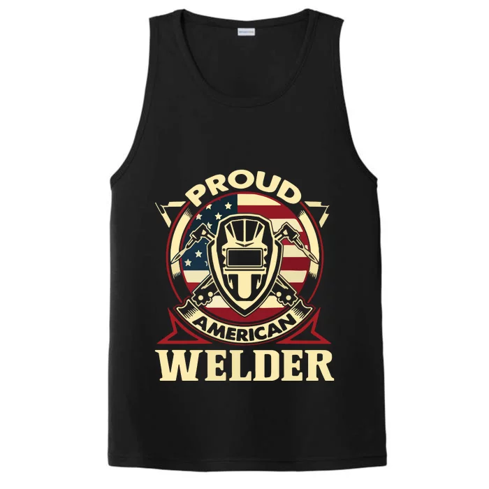 Proud Welder US American Flag Pipefitter Retro Welding Gift Performance Tank