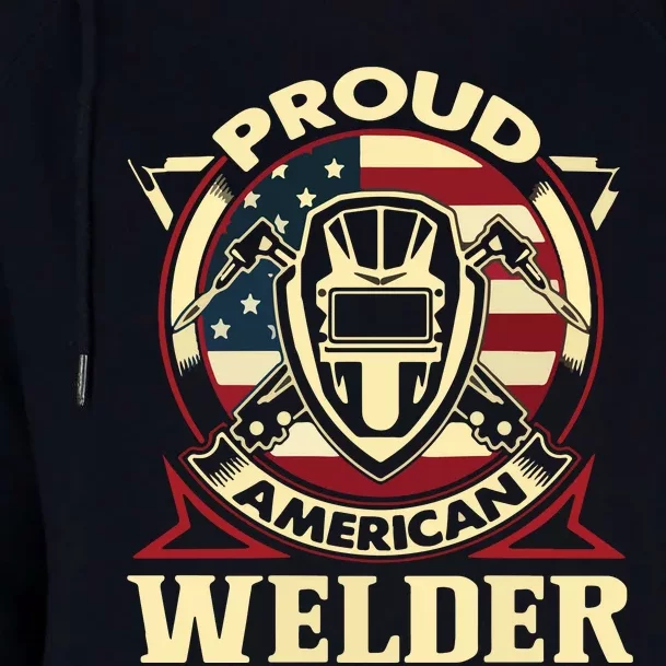 Proud Welder US American Flag Pipefitter Retro Welding Gift Womens Funnel Neck Pullover Hood