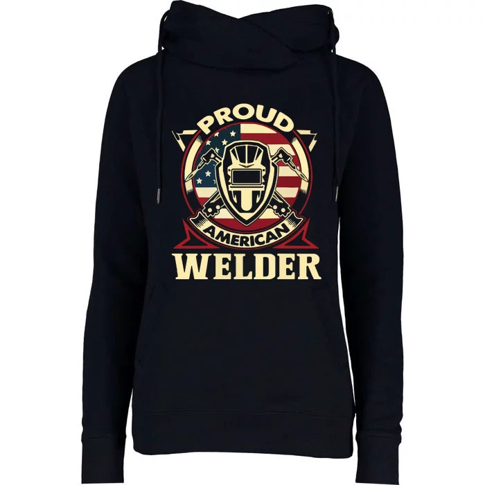 Proud Welder US American Flag Pipefitter Retro Welding Gift Womens Funnel Neck Pullover Hood