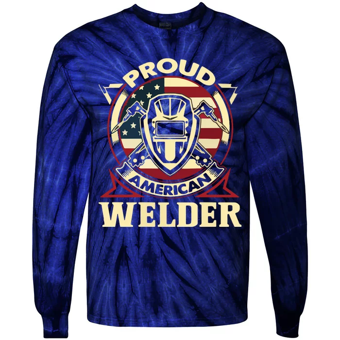 Proud Welder US American Flag Pipefitter Retro Welding Gift Tie-Dye Long Sleeve Shirt