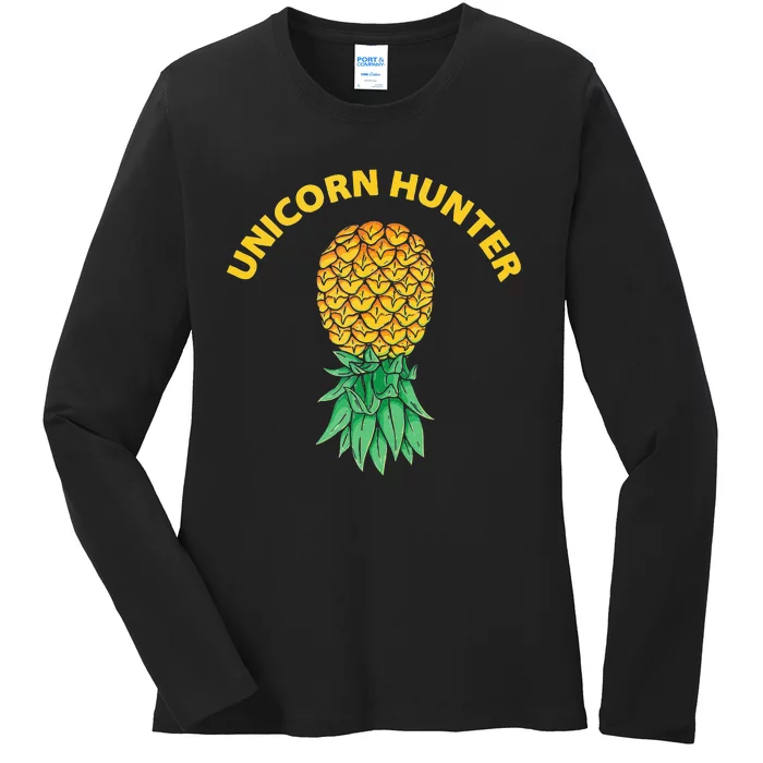 Polyamory With Upside Down Pineapple And Unicorn Hunter Ladies Long Sleeve Shirt