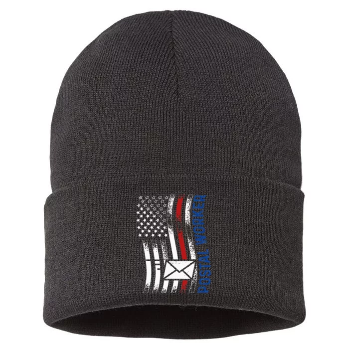 Postal Worker Vintage USA American Flag US Postal Sustainable Knit Beanie