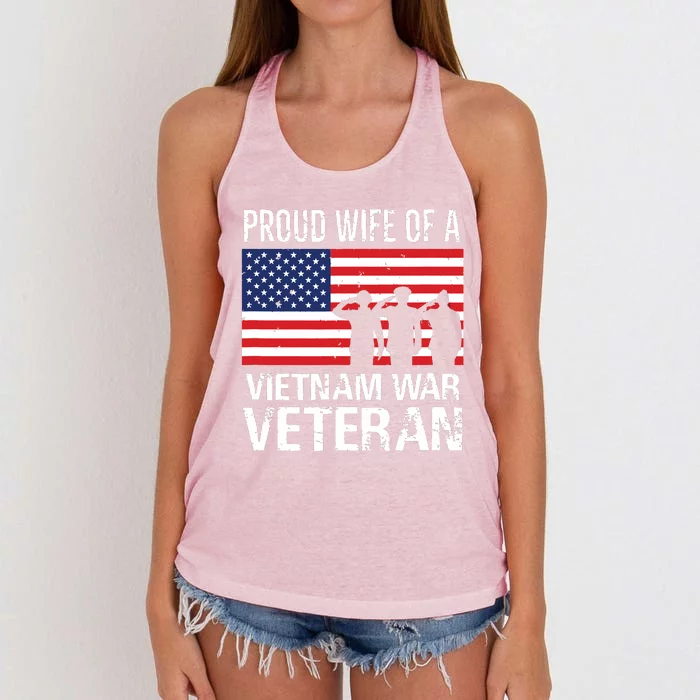 Proud Wife Vietnam War Veteran Husband Wives Matching Design Women's Knotted Racerback Tank