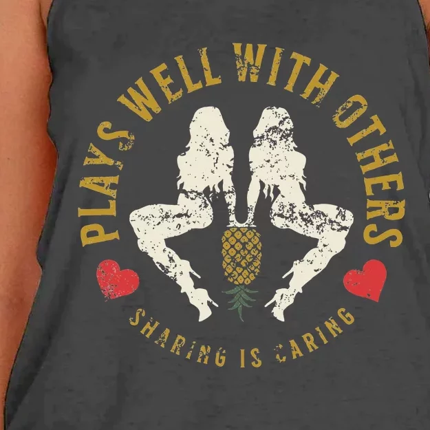 Plays Well With Others Swinger Couples Upside Down Pineapple Women's Knotted Racerback Tank