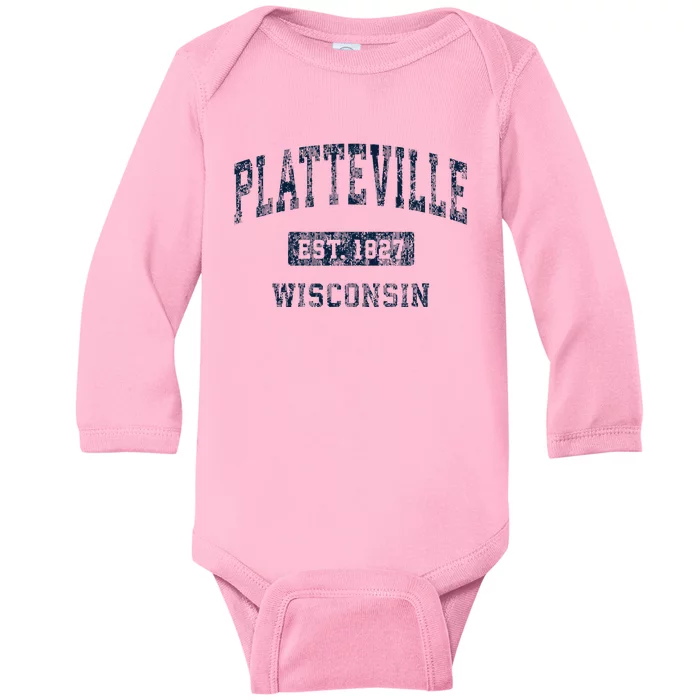 Platteville Wisconsin Wi Vintage Sports Design Baby Long Sleeve Bodysuit