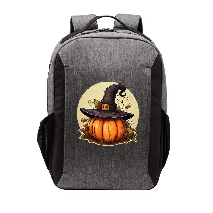 Pumpkin Wearing Witch Hat Halloween Theme Fall Leaves Vector Backpack