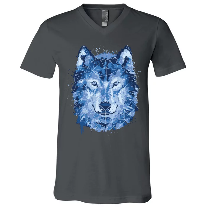 Polygon Wolf Wild Animal V-Neck T-Shirt