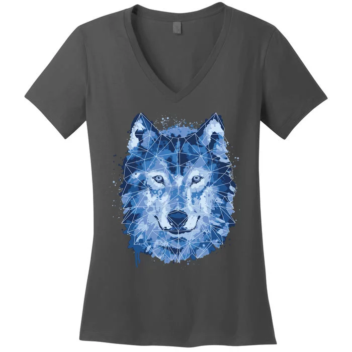 Polygon Wolf Wild Animal Women's V-Neck T-Shirt