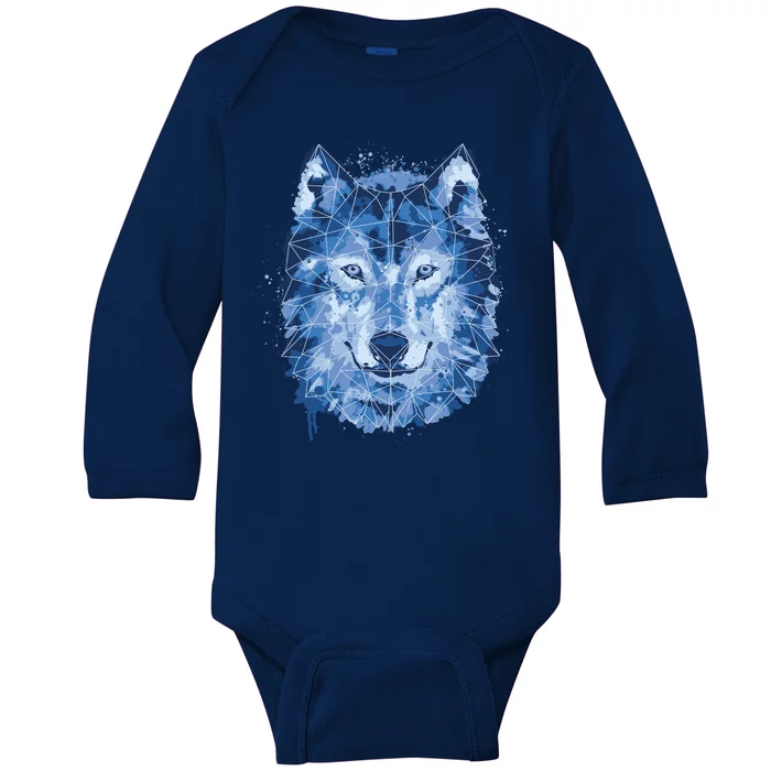 Polygon Wolf Wild Animal Baby Long Sleeve Bodysuit