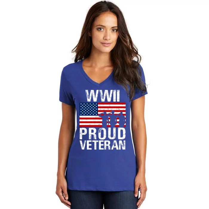 Proud Wwii World War Ii Veteran Gift For Military Gift Women's V-Neck T-Shirt