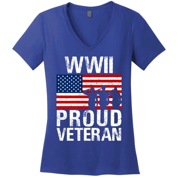 Proud Wwii World War Ii Veteran Gift For Military Gift Women's V-Neck T-Shirt