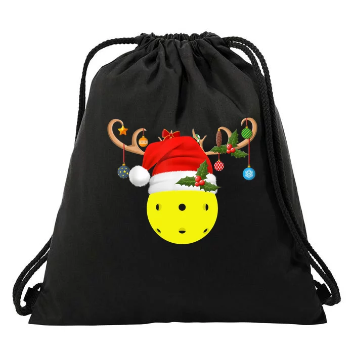 Pickleball Xmas Gift Reindeer Santa Hat Pickleball Christmas TShirt Drawstring Bag