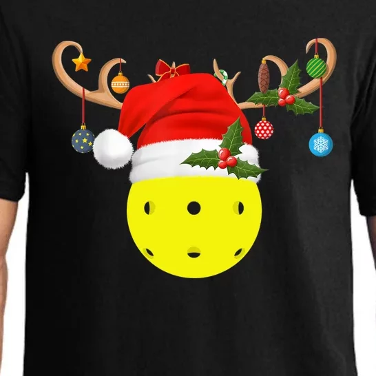 Pickleball Xmas Gift Reindeer Santa Hat Pickleball Christmas TShirt Pajama Set