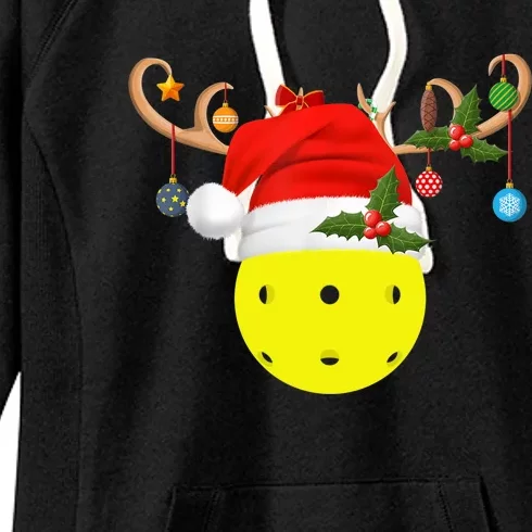 Pickleball Xmas Gift Reindeer Santa Hat Pickleball Christmas TShirt Women's Fleece Hoodie