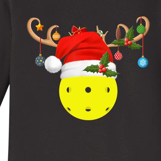 Pickleball Xmas Gift Reindeer Santa Hat Pickleball Christmas TShirt Baby Long Sleeve Bodysuit