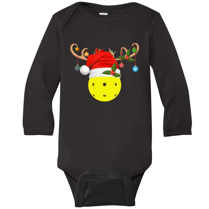 Pickleball Xmas Gift Reindeer Santa Hat Pickleball Christmas TShirt Baby Long Sleeve Bodysuit